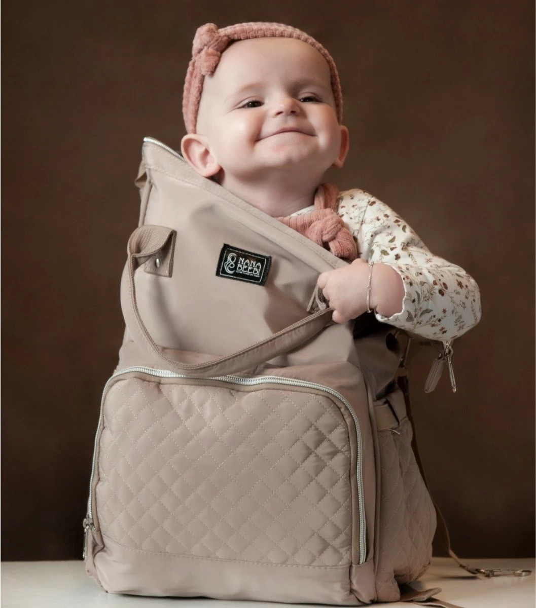 NanaBeebi Luiertas Rugzak Met Verschoonmatje - Beige Taupe - Inclusief Flessenwarmhouder - Kinderwagenhaken En Isoleervak - Afbeelding 5