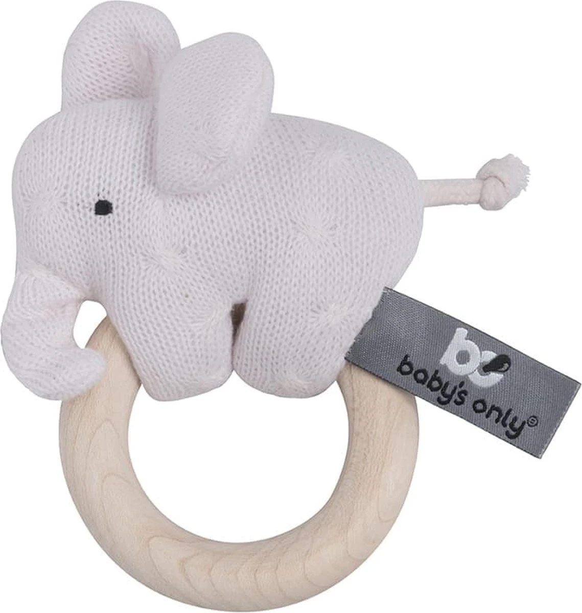 Baby's Only Houten Baby Rammelaar Olifant Gebreid - Classic Roze - Baby Cadeau