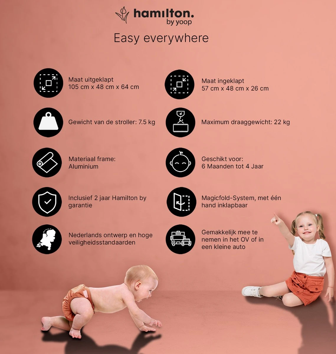 Hamilton By Yoop S1 Plus Buggy Met Monteerbare Zeno Plus Draagwieg - Nieuw En Hoger 2023 Model - Premium Budget Stroller Met One Hand Folding Technologie – Zwart - Licht, Verstelbaar, Wendbaar En Geschikt Van 0 Maanden Tot 4 Jaar – Inclusief Adapter - Afbeelding 10