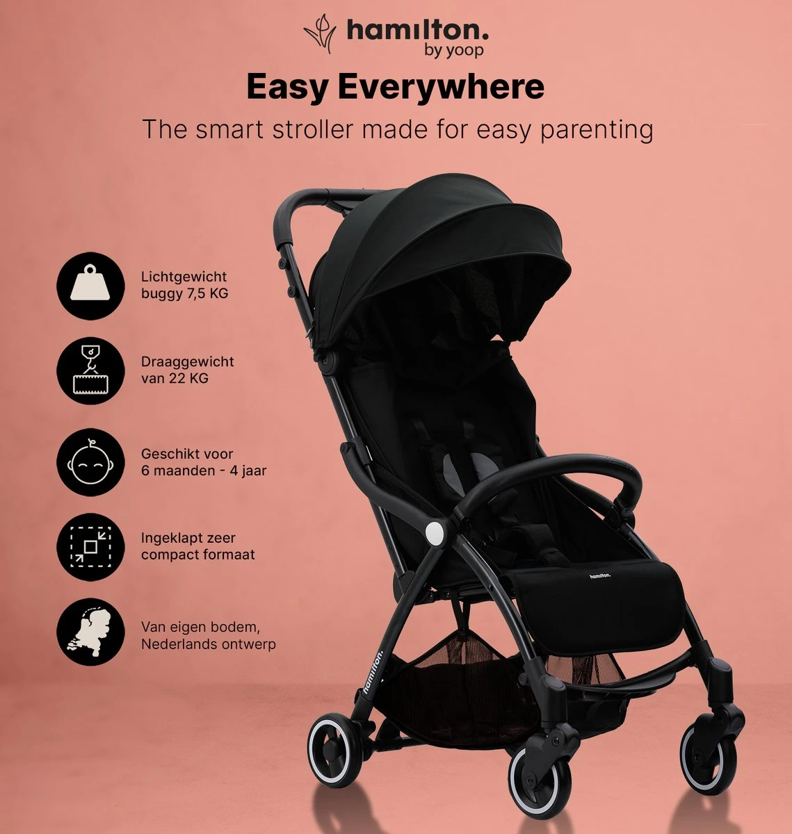 Hamilton By Yoop S1 Plus Buggy Met Monteerbare Zeno Plus Draagwieg - Nieuw En Hoger 2023 Model - Premium Budget Stroller Met One Hand Folding Technologie – Zwart - Licht, Verstelbaar, Wendbaar En Geschikt Van 0 Maanden Tot 4 Jaar – Inclusief Adapter - Afbeelding 20
