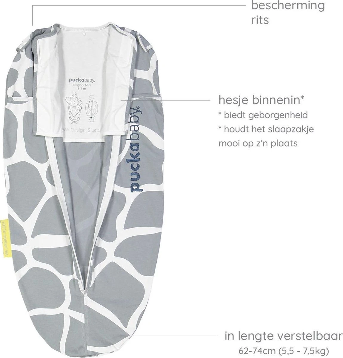 Puckababy Inbakerslaapzak Original Mini - 3-6 Maanden - Giraph Sky - Afbeelding 3