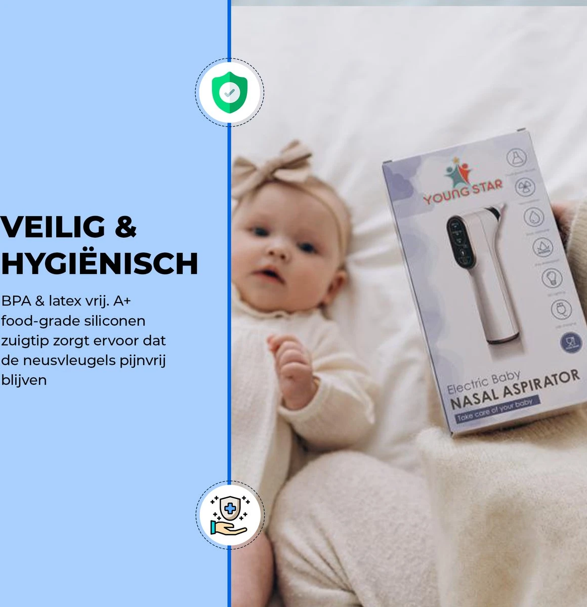 Young Star Baby - Elektrische Neusreiniger Baby - Neuszuiger Met USB - Neuspeer - Neusdouche - Snotverwijderaar - Afbeelding 2