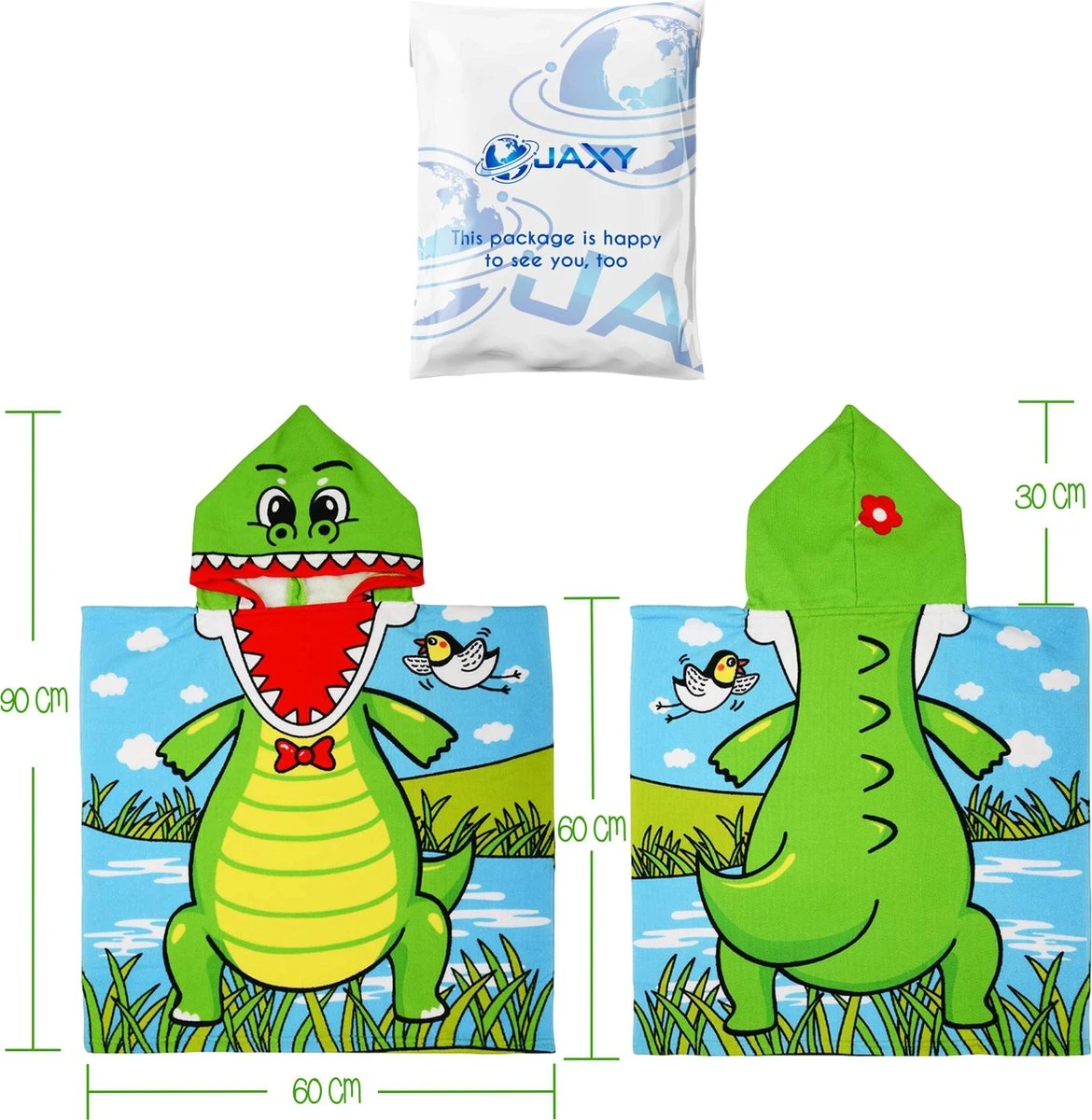 JAXY Badcape Baby - Badcape - Baby Badjas - Omslagdoek - Omslagdoek - Baby Handdoek Met Capuchon - Strandhanddoek - Badponcho - Poncho Handdoek - Microfiber - 60x90cm - Krokodil - Afbeelding 4