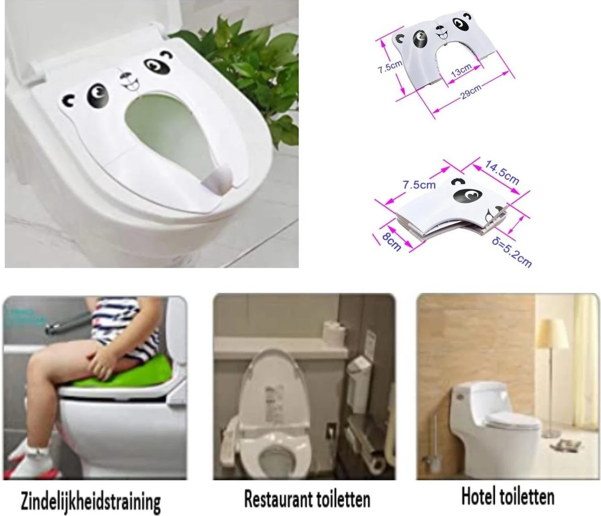 Merkloos WC Verkleiner - Wit Panda Ontwerp - Toilettrainer - Opvouwbare Toilet Zitje - Toiletbril Verkleiner - Kinder WC Bril - Afbeelding 4