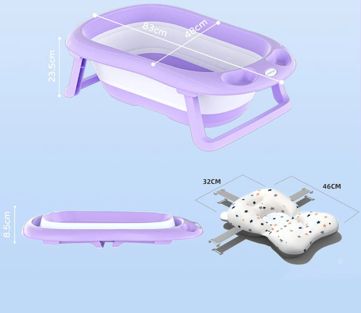 K IKIDO Babybadje - Opvouwbaar Bad Baby - Inclusief Badkussen - Peuterbadje - Blauw - Afbeelding 8