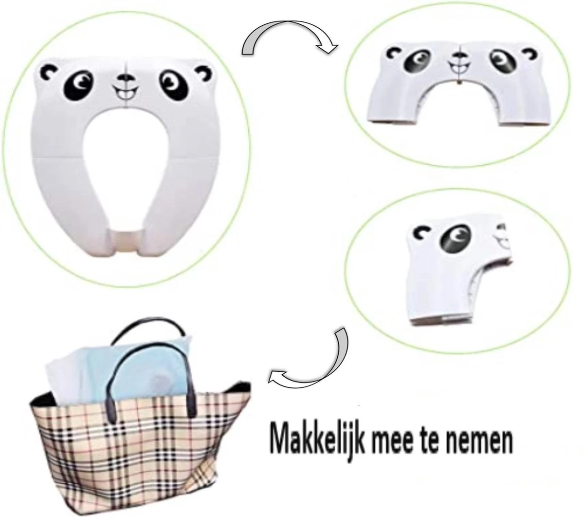 Merkloos WC Verkleiner - Wit Panda Ontwerp - Toilettrainer - Opvouwbare Toilet Zitje - Toiletbril Verkleiner - Kinder WC Bril - Afbeelding 5