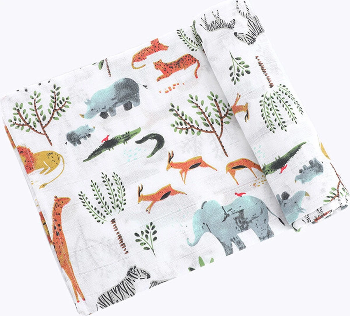Hydrofiele Doek XL - Baby Inbakerdoek - 120x120 Cm - Safari Dieren - Afbeelding 4