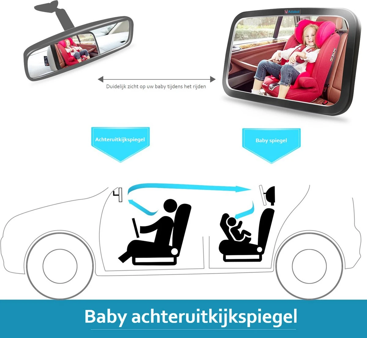 Adabol Autospiegel Baby – Achteruitkijkspiegel – Veiligheid – Baby Autospiegel – Kinderspiegel – Baby On Board - Afbeelding 8