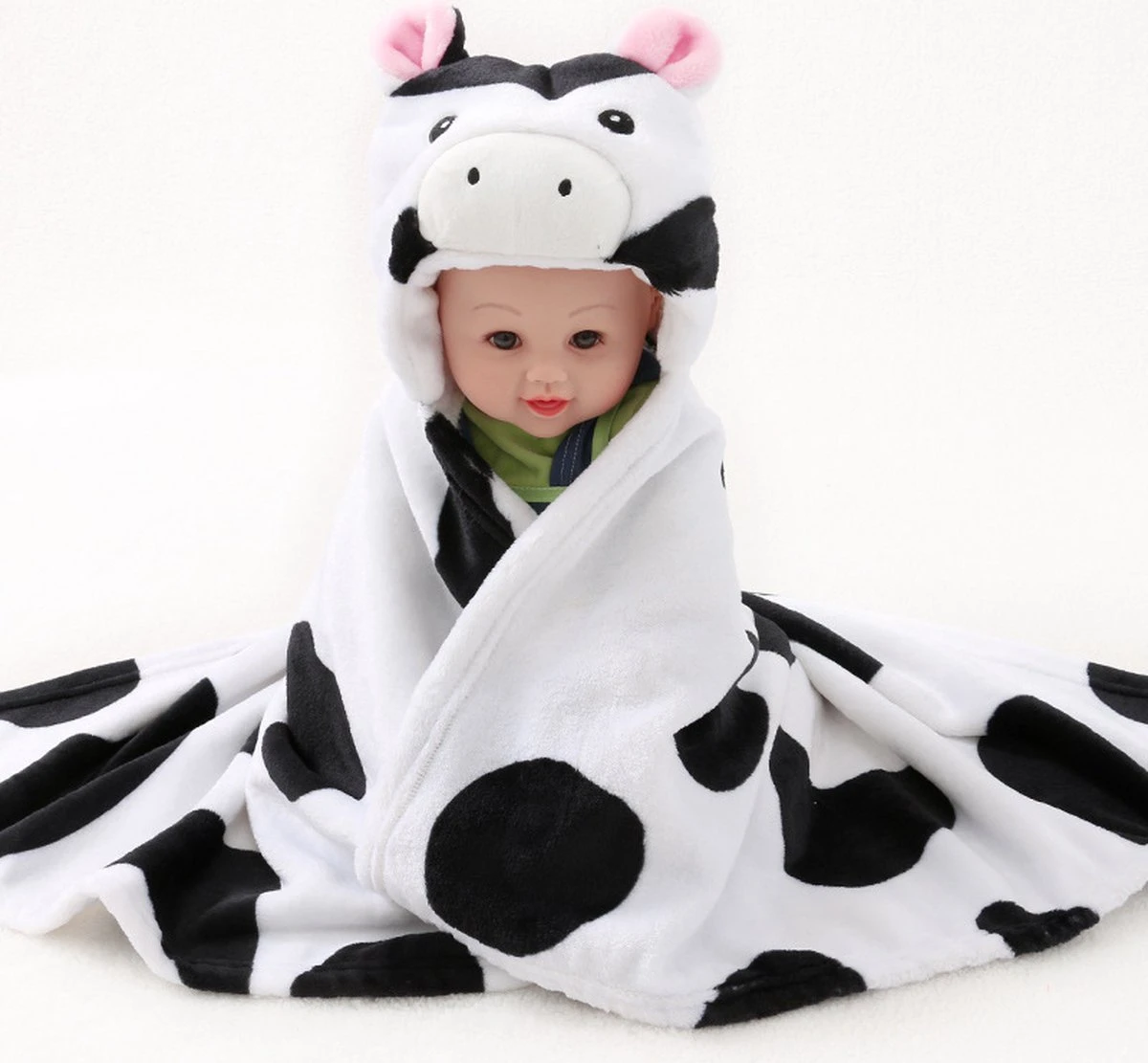 Multifunctionele Baby Fleecedeken Met Capuchon Stoere Koe! | Badcape Baby En Peuters | Deken Kinderen | Wikkeldeken | Dekentje Baby & Peuter 0-3 Jaar | Babydeken | Kraamcadeau | Babycape | Fleece Deken | Kraam | Maxi Cosi Deken | Dier | Doek