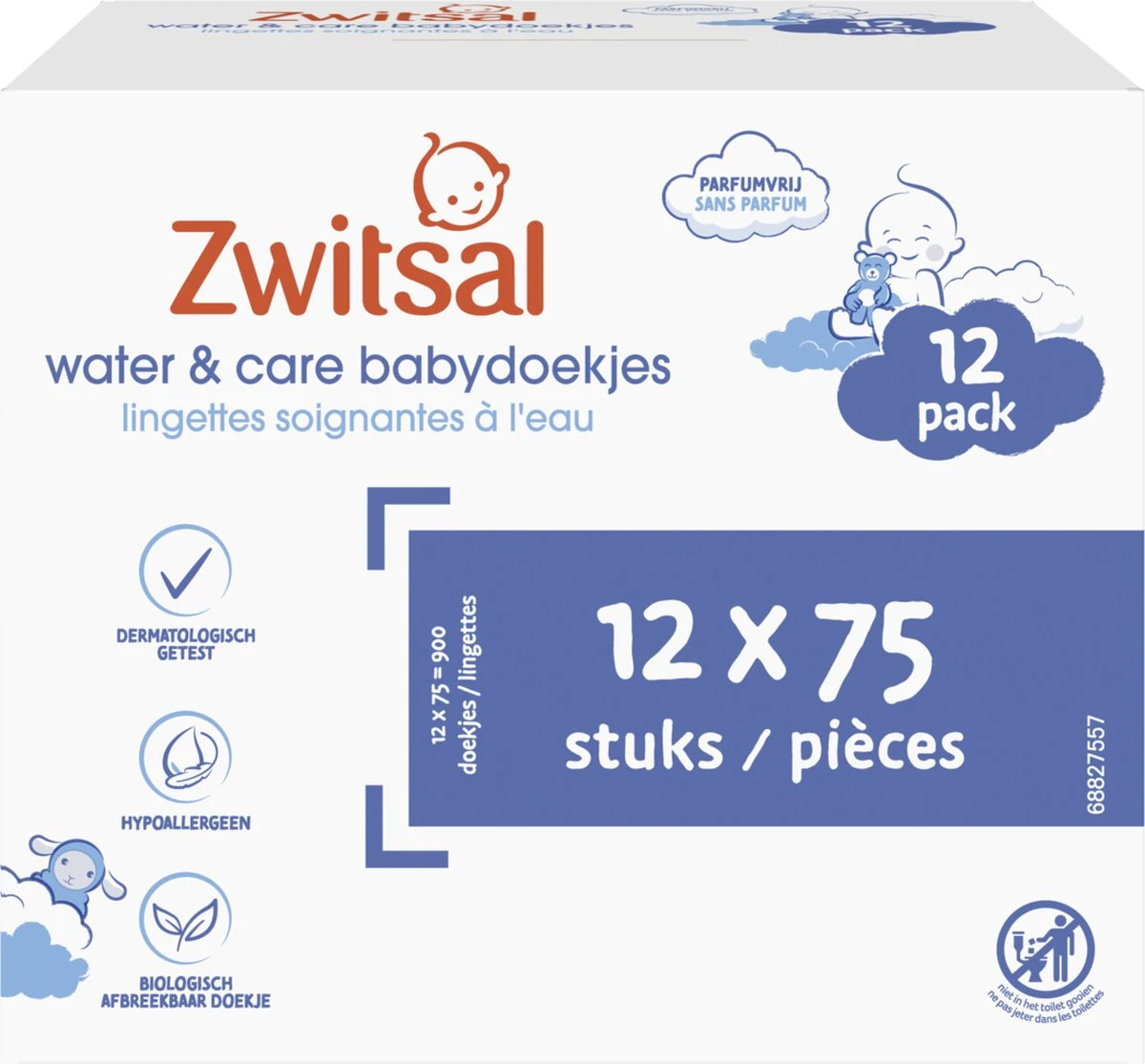 Zwitsal Water & Care Billendoekjes Parfumvrij - 900 Doekjes - Voordeelverpakking - Afbeelding 3