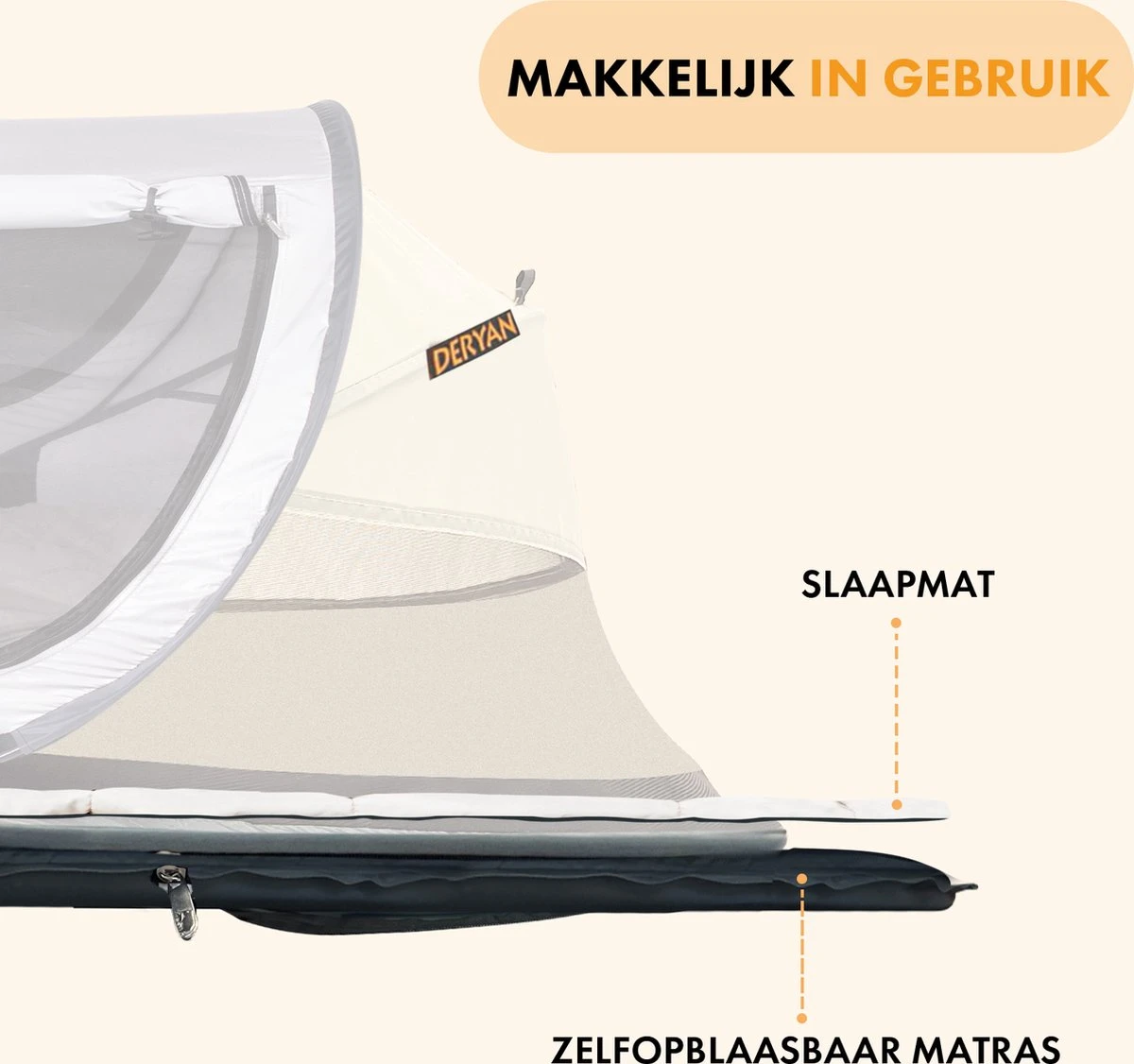 Deryan Peuter Luxe Campingbedje – Inclusief Zelfopblaasbare Matras - Silver - Afbeelding 4