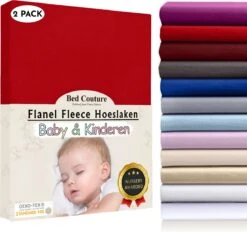 Bed Couture Flanel Fleece Baby Kinder Hoeslaken - 100% Katoen Extra Zacht En Warm - Ledikant - 60x120 Cm - Rood