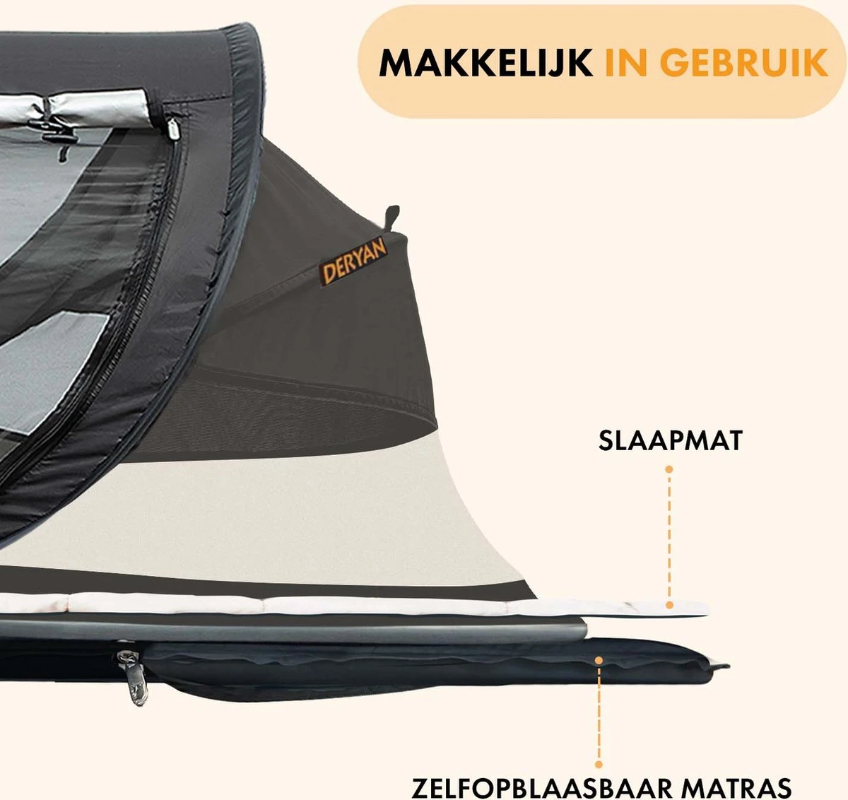 Deryan Peuter Luxe Campingbedje – Inclusief Zelfopblaasbare Matras - Zwart - Afbeelding 4