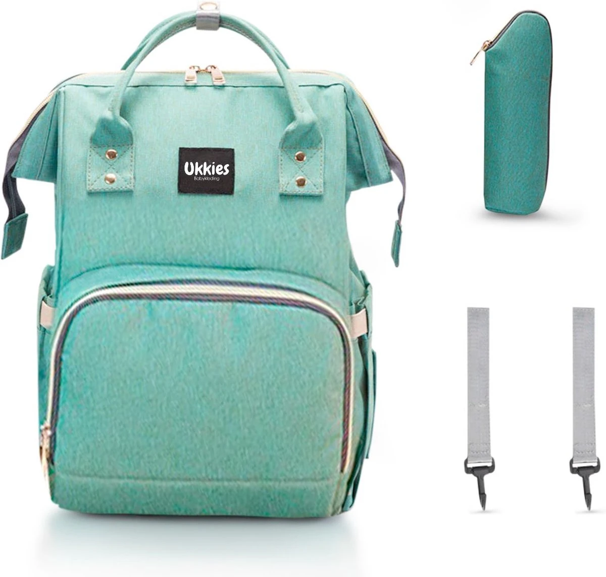 Luiertas Rugzak - Gratis Flessenwarmer En Gratis Kinderwagen Haken - Eindeloos Opbergruimte - Ruime Luiertas - Draaggemak - Mint-groen - Afbeelding 4