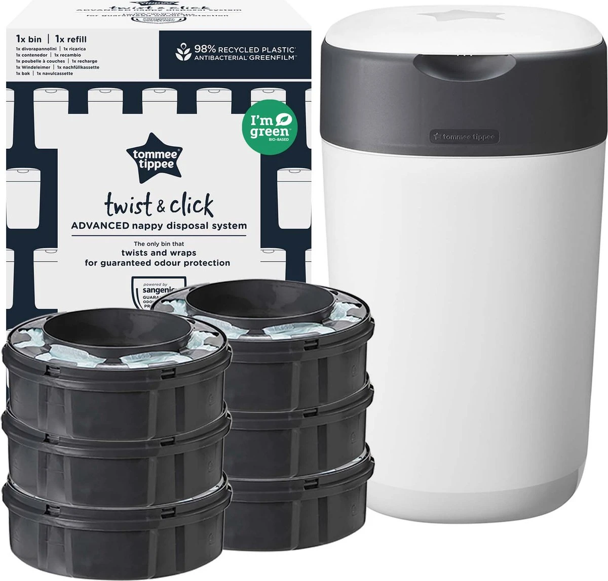 Tommee Tippee Milieuvriendelijke Twist & Click Luieremmer - Met 6 Navulcassettes - Wit - Afbeelding 2