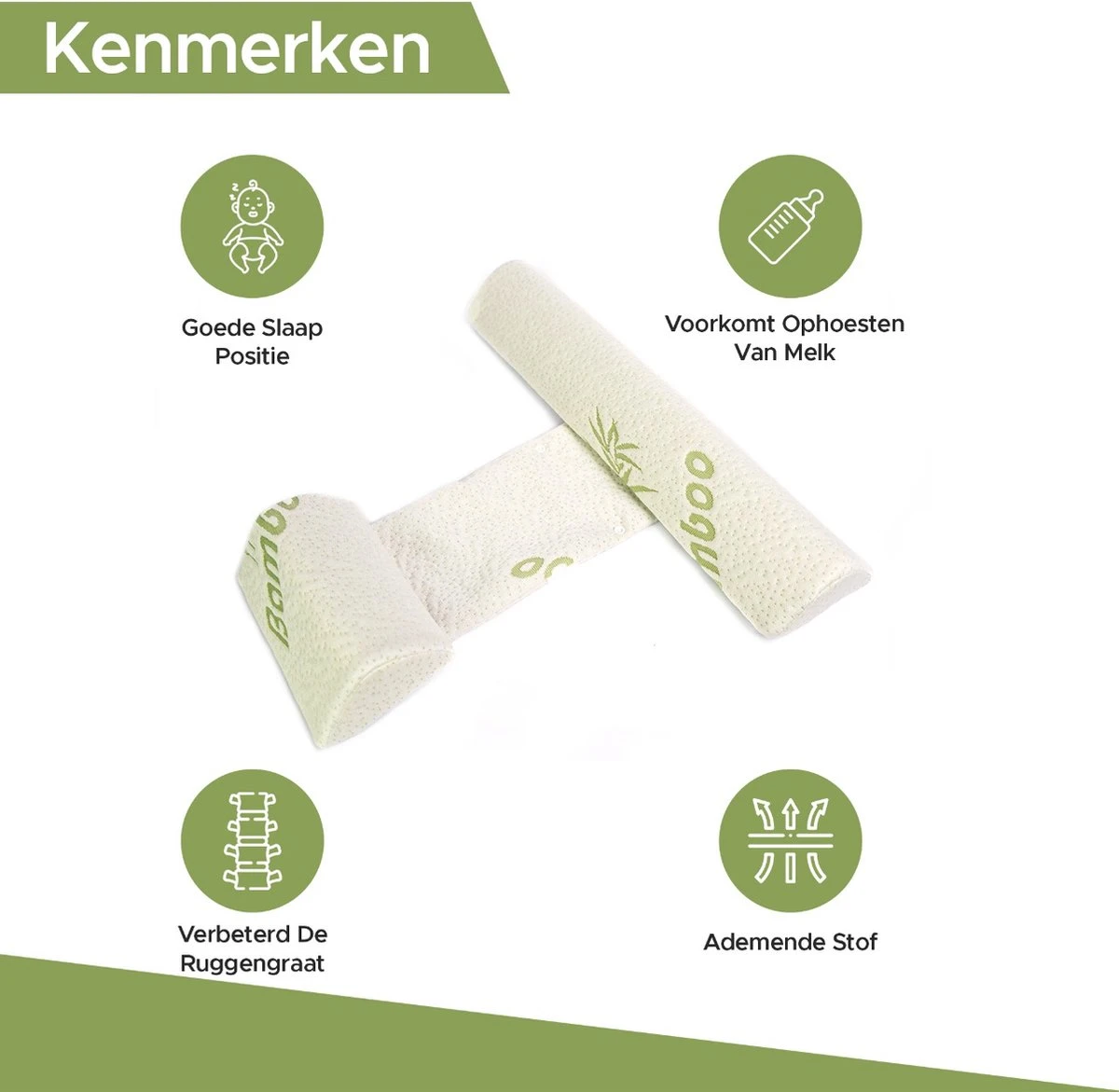 Novalits - Orthopedisch Baby Zijslaapkussen Met Traagschuim En Anti-Allergene Bamboe Microvezel Stof Om Een Plat Hoofd Tegen Te Gaan - Zijligkussen Voor Peuter - Babykussen Zijligging - Rolkussen - Steunkussen - Slaapondersteuning - Afbeelding 2