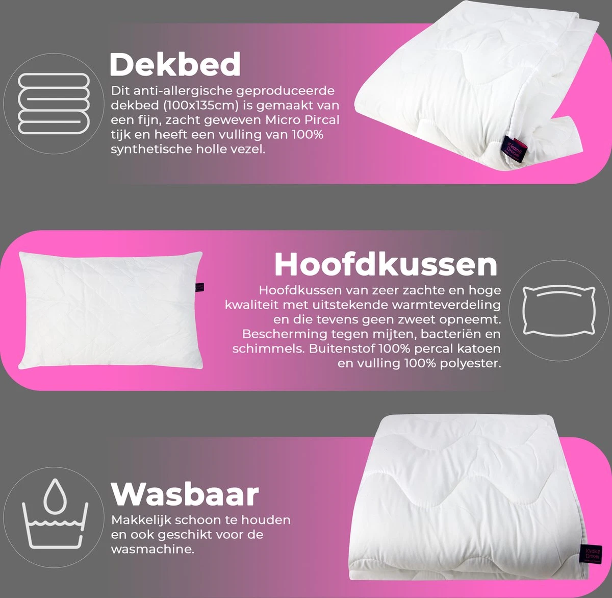 Kinderdekbed 2 In 1 KledingDroom® - 135x100 Cm Dekbed + 40x60 Kussen - Anti-allergisch Wasbaar - Afbeelding 5