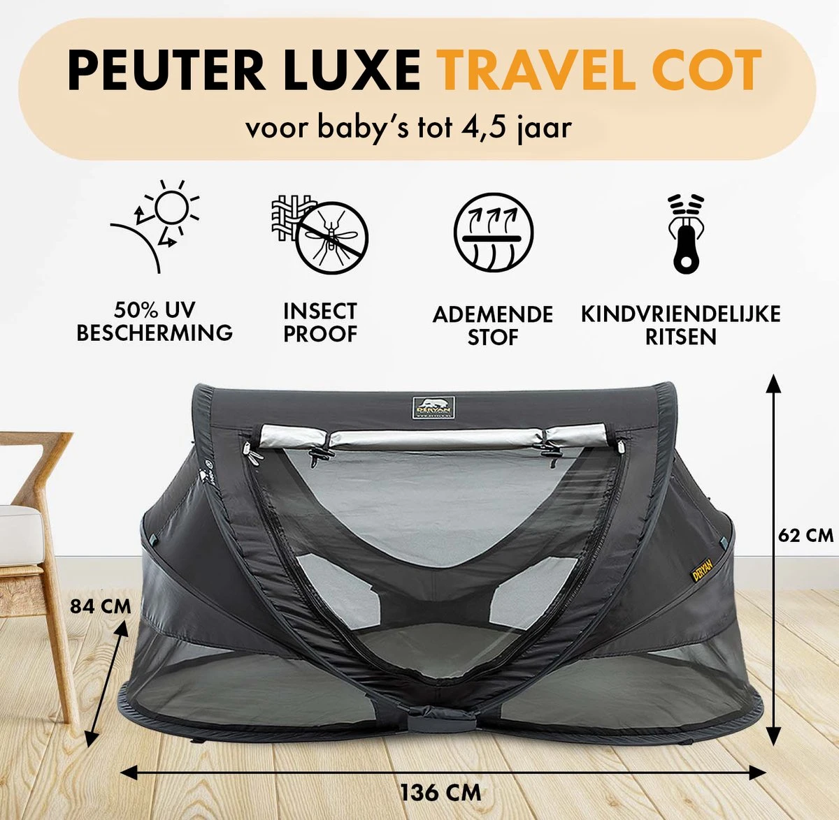Deryan Peuter Luxe Campingbedje – Inclusief Zelfopblaasbare Matras - Zwart - Afbeelding 2