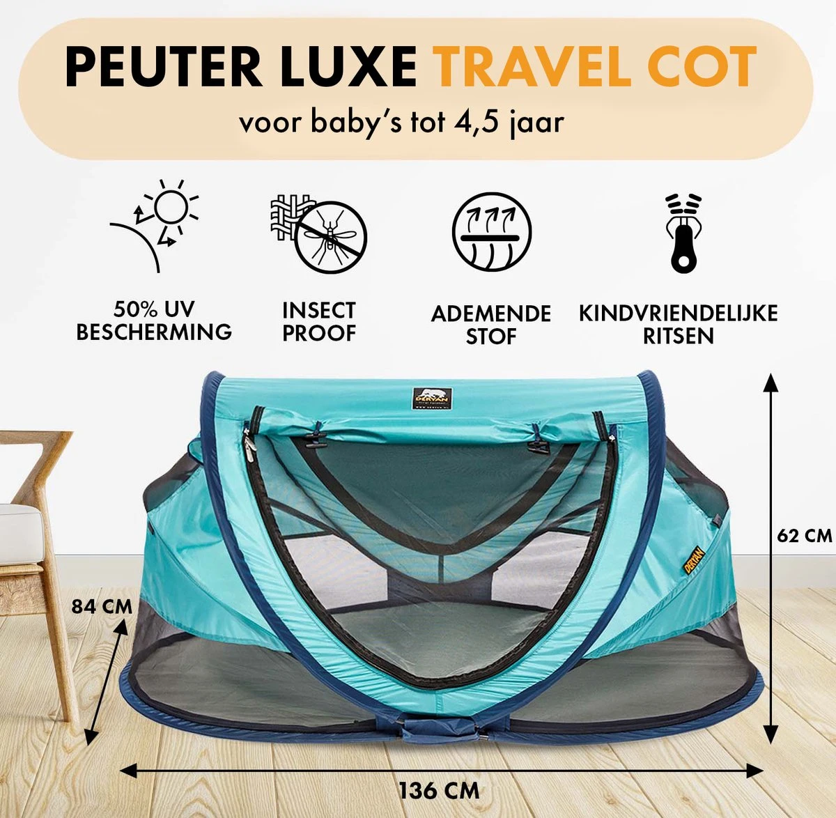 Deryan Peuter Luxe Campingbedje – Inclusief Zelfopblaasbare Matras - Ocean - Afbeelding 2