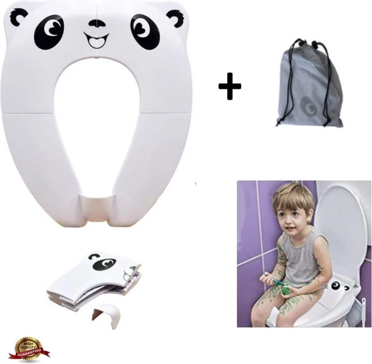 Merkloos WC Verkleiner - Wit Panda Ontwerp - Toilettrainer - Opvouwbare Toilet Zitje - Toiletbril Verkleiner - Kinder WC Bril