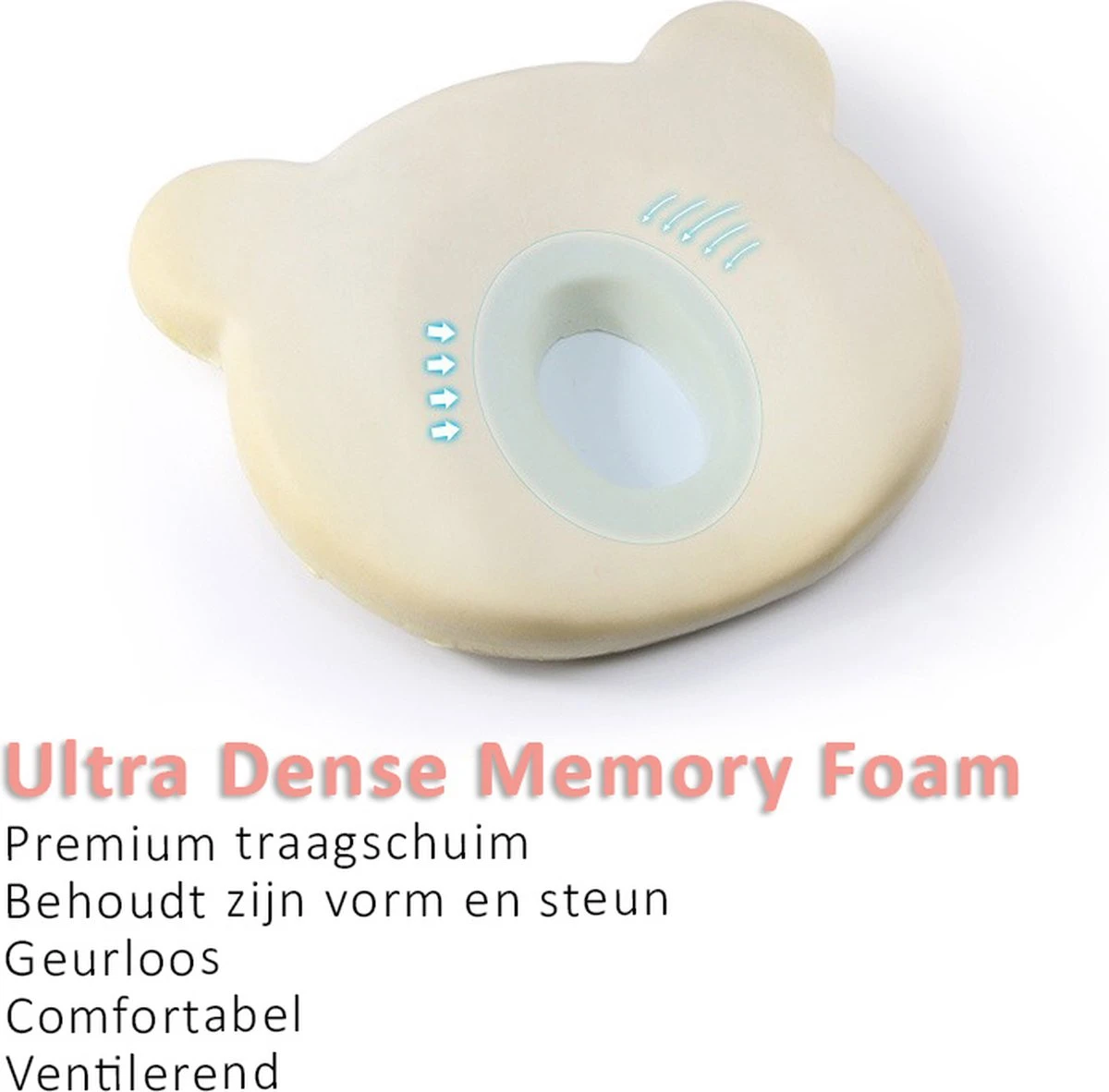 SIMIA™ Ergonomisch Babykussen Met Afneembare Hoes - Tegen Plat Achterhoofd - Hoofdkussen - Traagschuim Kussen - Memory Foam - Baby Steunkussen - Kraamcadeau - Roze - Afbeelding 3