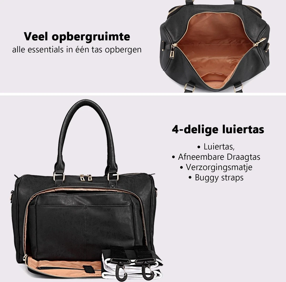 Miss Lulu Luier- En Verzorgingstas – Luiertas Set – Afneembare Draagtas - Duurzaam En Stijlvol – Zwart - Premium Kwaliteit- Grote Capaciteit - Unisex/Jongens/Meisjes (LT6638 BK) - Afbeelding 2
