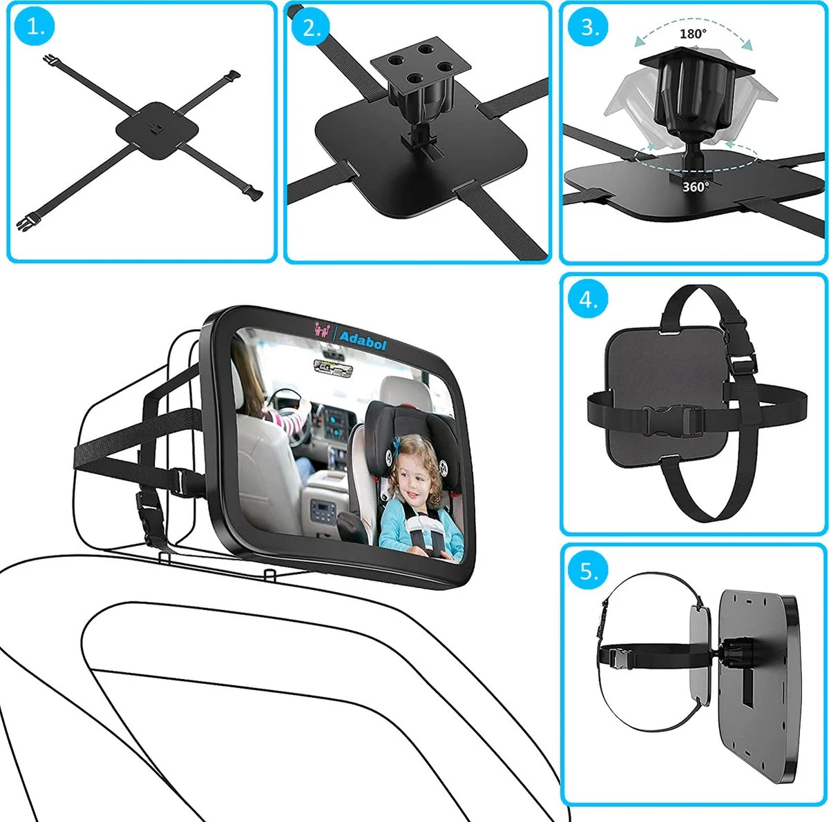 Adabol Autospiegel Baby – Achteruitkijkspiegel – Veiligheid – Baby Autospiegel – Kinderspiegel – Baby On Board - Afbeelding 7