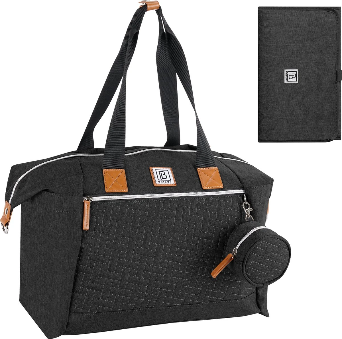 Brisby Slijtvaste Luiertas - Verzorgingstas Groot -Zwart - Inclusief Verschoonmatje - Isoleervakken - Fopspeen Houder - Makkelijk Te Bevestigen Aan De Kinderwagen