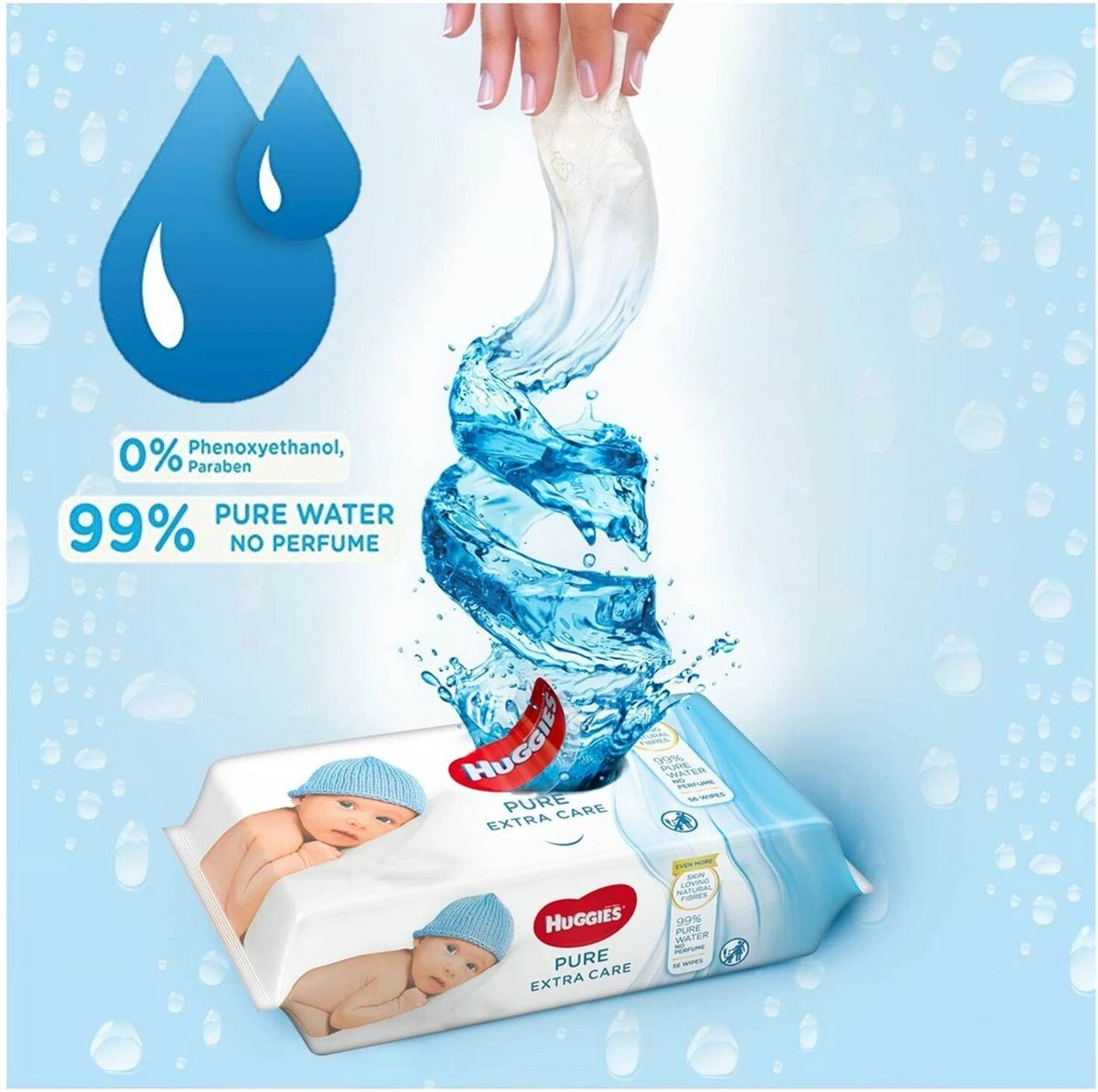 Huggies Billendoekjes - Baby Wipes - Pure Extra Care - 99% Water 56 Doekjes - Afbeelding 8