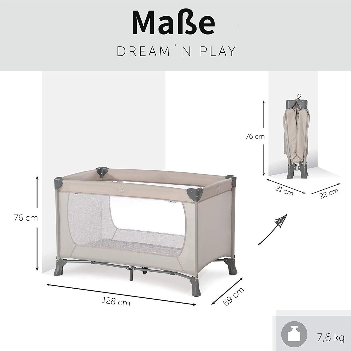 Hauck Dream N Play Campingbedje Set - Met Matras En Muggennet - Beige - Afbeelding 4