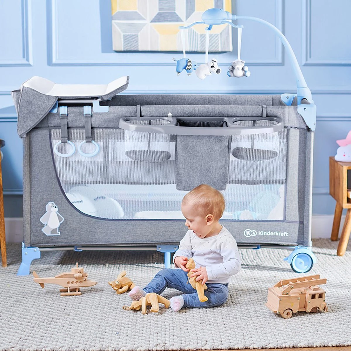 Kinderkraft Joy Luxe - Campingbed Met Schommelfunctie Blauw - Afbeelding 11