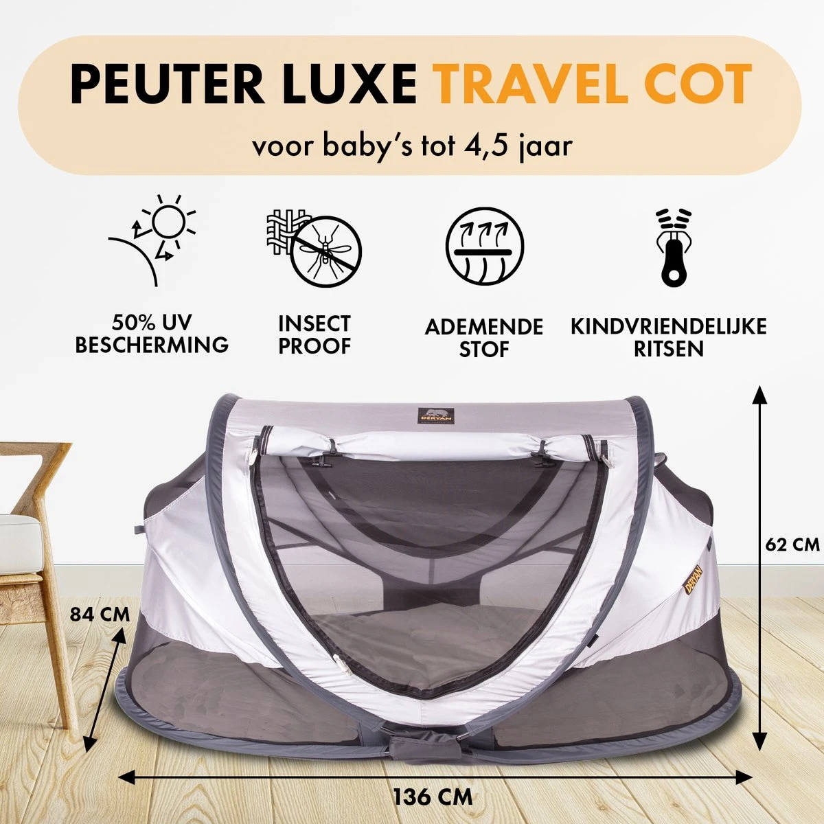 Deryan Peuter Luxe Campingbedje – Inclusief Zelfopblaasbare Matras - Silver - Afbeelding 2