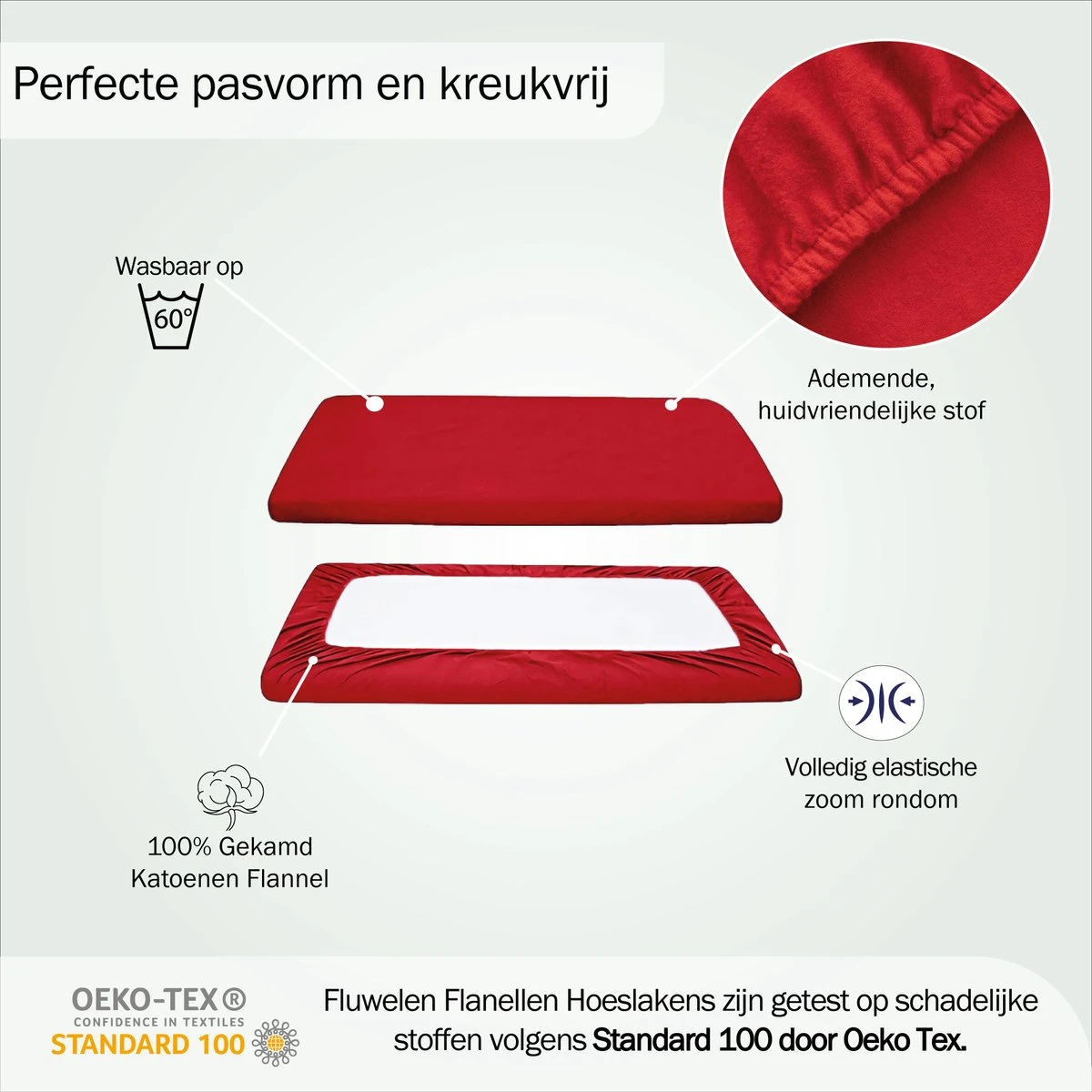 Bed Couture Flanel Fleece Baby Kinder Hoeslaken - 100% Katoen Extra Zacht En Warm - Ledikant - 60x120 Cm - Rood - Afbeelding 3