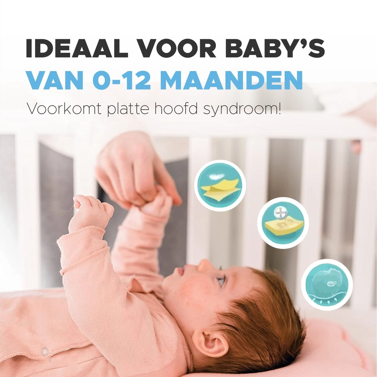 Baby Kussen Plat Hoofd - Slaapondersteuning Hoofdkussen - 0-12 Maanden - Orthopedisch - Inclusief E-book & Bestekset - Kraampakket - Kraamcadeau - Blauw - Afbeelding 4