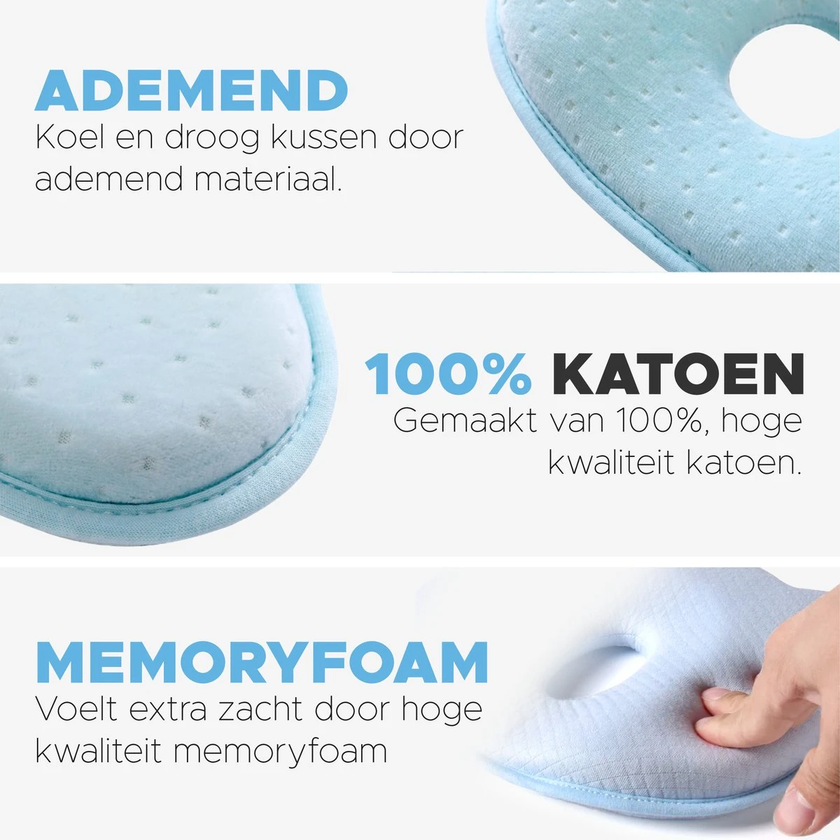 Baby Kussen Plat Hoofd - Slaapondersteuning Hoofdkussen - 0-12 Maanden - Orthopedisch - Inclusief E-book & Bestekset - Kraampakket - Kraamcadeau - Blauw - Afbeelding 7