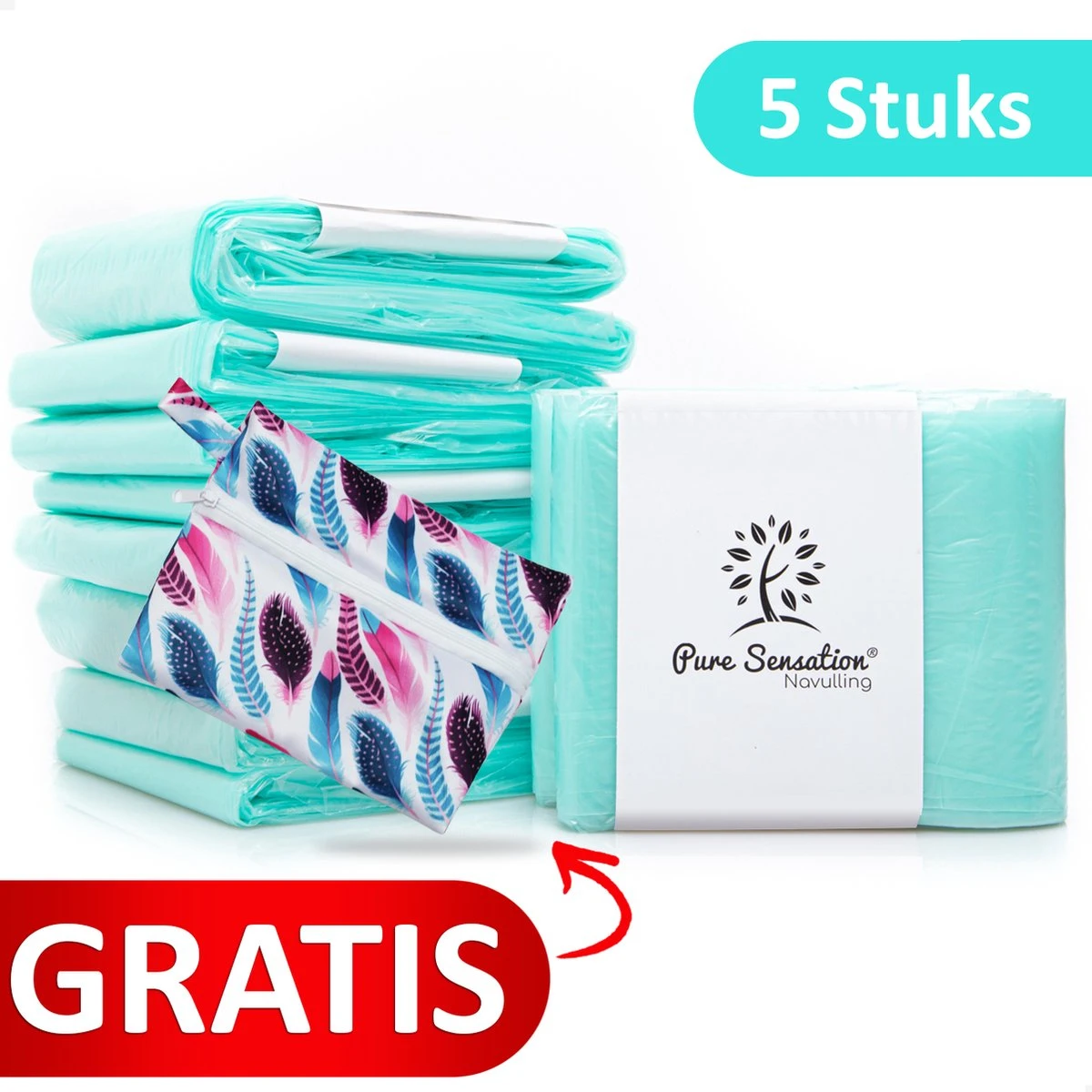 Pure Sensation® Luieremmer Navulling - 5 Stuks - Geschikt Voor Korbell - Inclusief Extra Luier Etui - Navullingen 15/16 Liter - Luieremmer Zakken - Luieremmernavullingen - Luieremmers - Korbell Luieremmer – Luierzakjes Wegwerp - Korbell Navulling