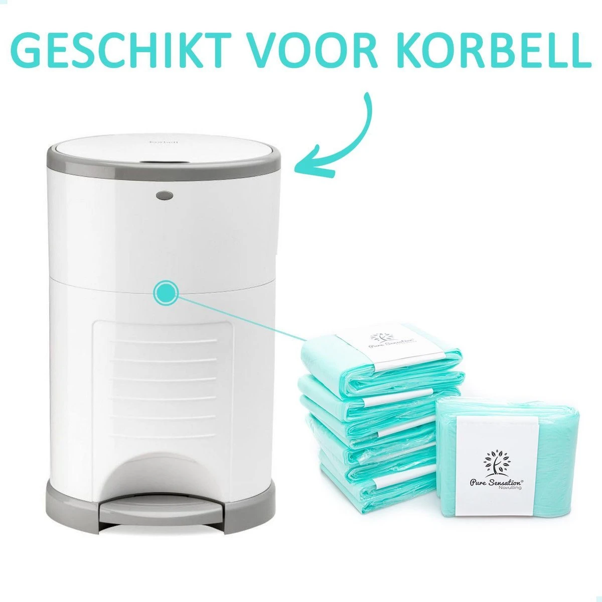 Pure Sensation® Luieremmer Navulling - 5 Stuks - Geschikt Voor Korbell - Inclusief Extra Luier Etui - Navullingen 15/16 Liter - Luieremmer Zakken - Luieremmernavullingen - Luieremmers - Korbell Luieremmer – Luierzakjes Wegwerp - Korbell Navulling - Afbeelding 6
