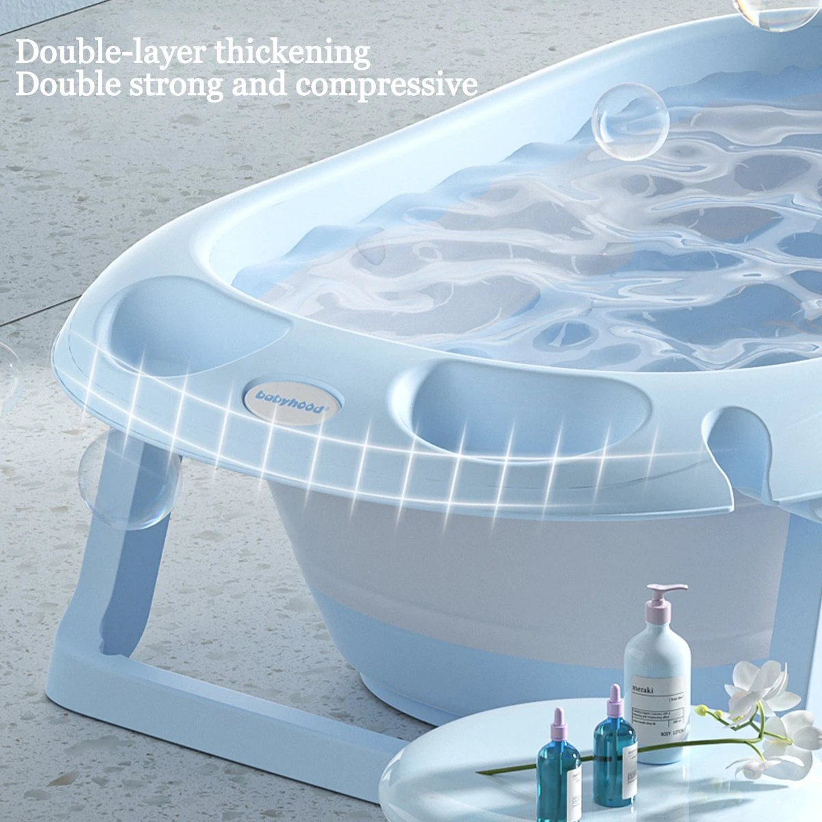 K IKIDO Babybadje - Opvouwbaar Bad Baby - Inclusief Badkussen - Peuterbadje - Blauw - Afbeelding 3