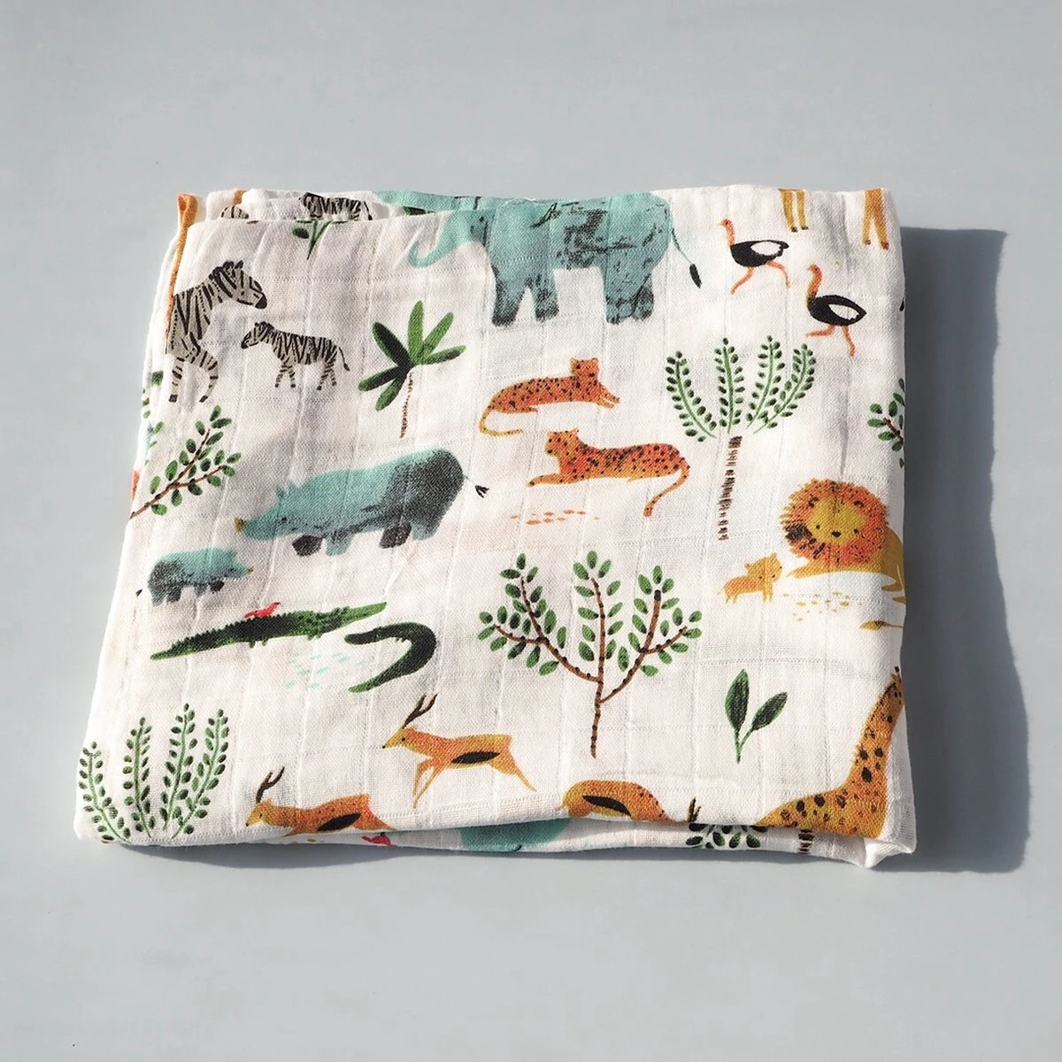 Hydrofiele Doek XL - Baby Inbakerdoek - 120x120 Cm - Safari Dieren - Afbeelding 3