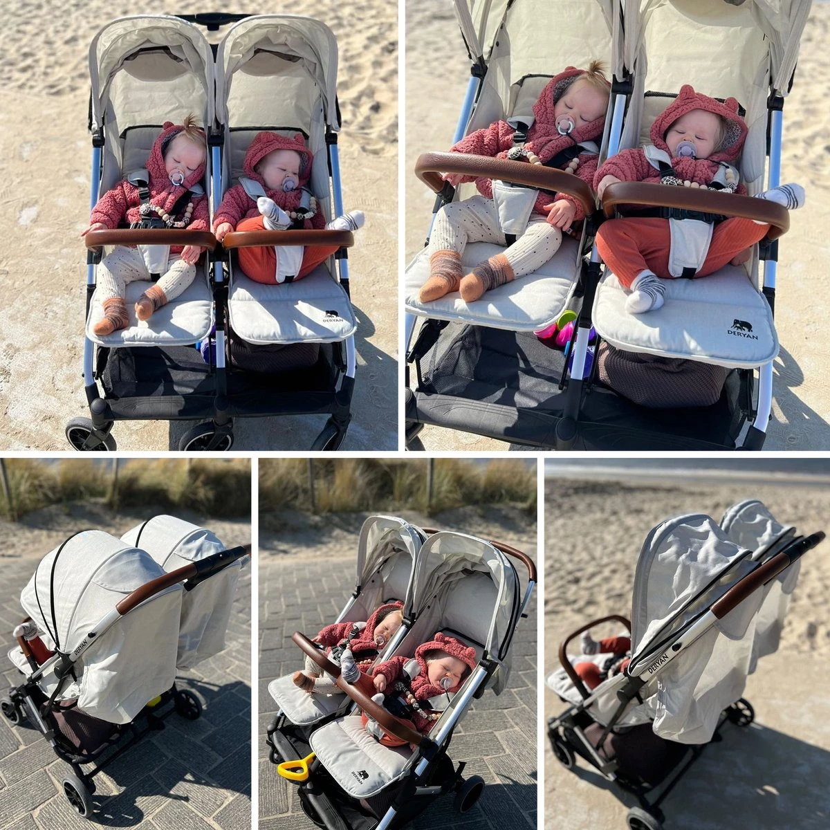 Deryan Luxe Rolo X2 Dubbele Buggy - Duo Buggy - Creme - Afbeelding 8