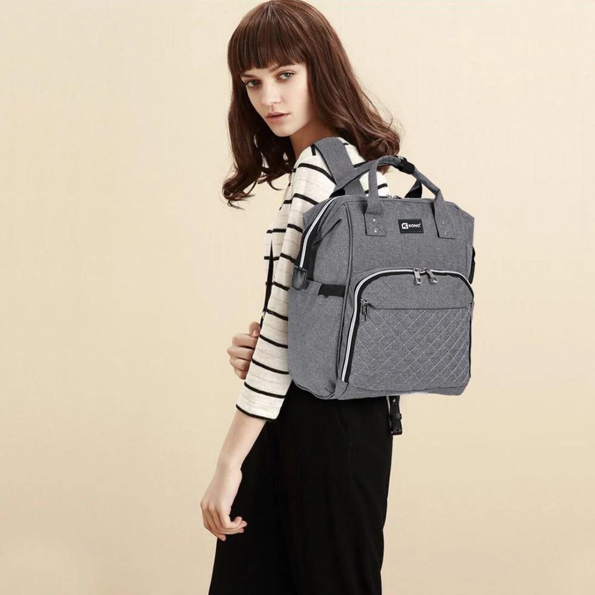 Miss Lulu Luiertas Rugzak - Luiertas Met USB Oplaadstation - Baby Tas Inclusief Buggy En Kinderwagen Haken - Grijs (E6705USB GY) - Afbeelding 7