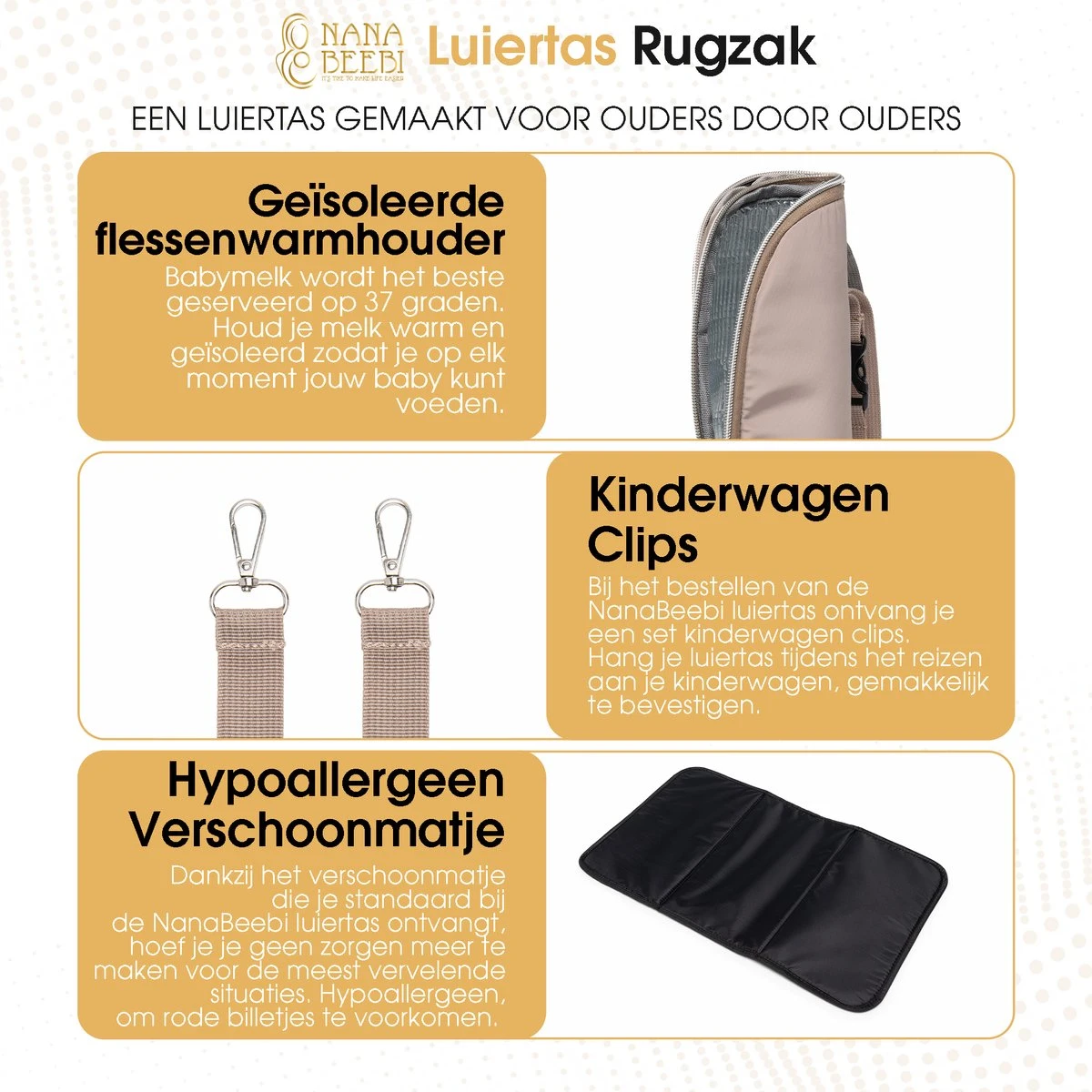 NanaBeebi Luiertas Rugzak Met Verschoonmatje - Beige Taupe - Inclusief Flessenwarmhouder - Kinderwagenhaken En Isoleervak - Afbeelding 11