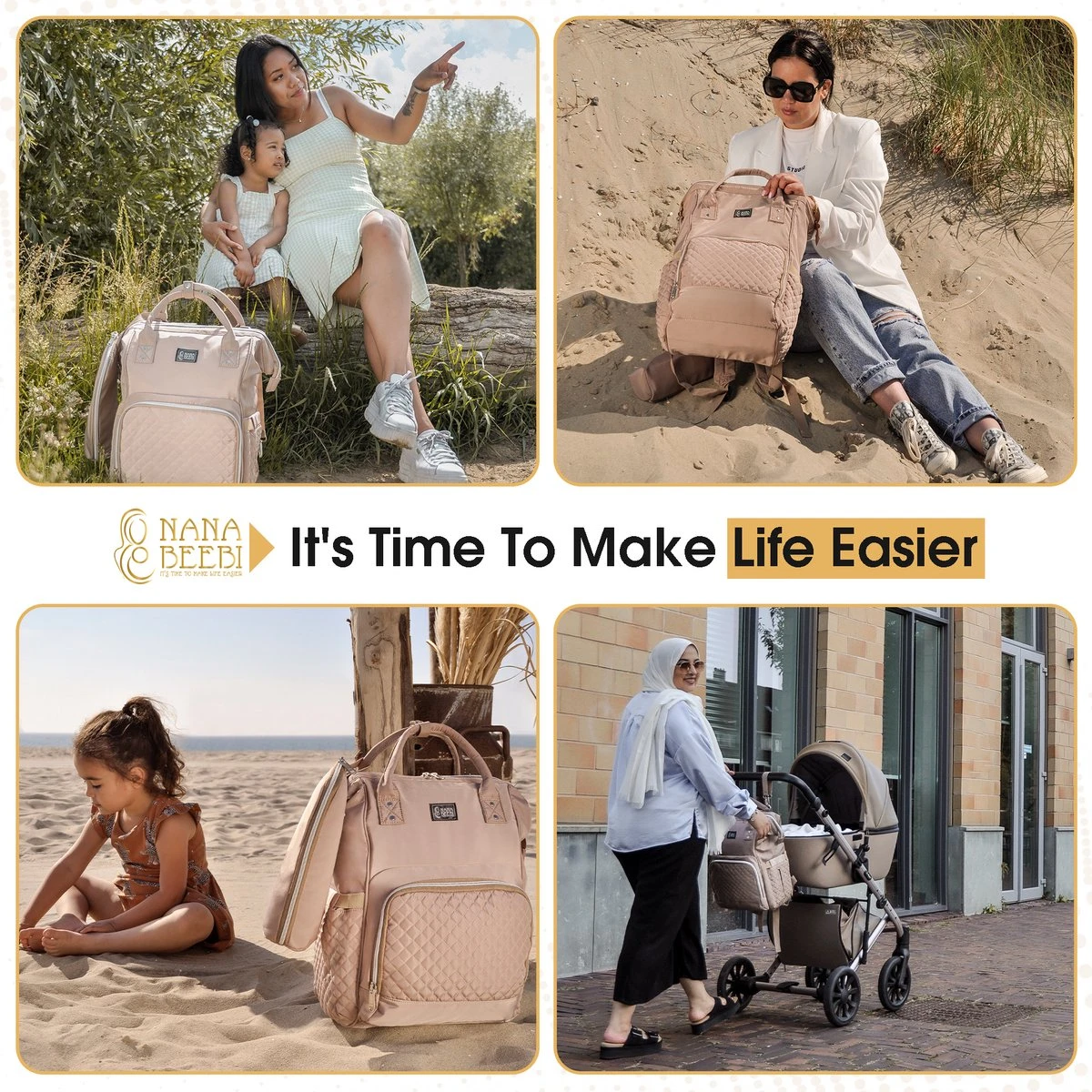 NanaBeebi Luiertas Rugzak Met Verschoonmatje - Beige Taupe - Inclusief Flessenwarmhouder - Kinderwagenhaken En Isoleervak - Afbeelding 13