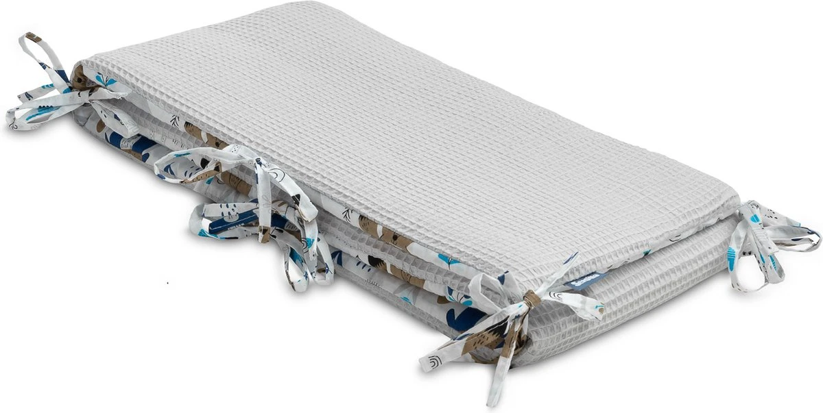 Sensillo Baby Bedbumper - Bedomrander - Anti Stootrand Ledikant - Bed Zijbeschermers - 180x30cm - Wafel Grijs Bosdiertjes - Afbeelding 3