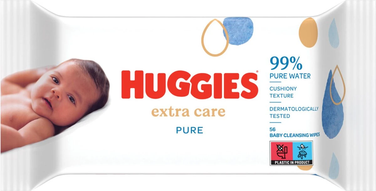 Huggies Billendoekjes - Baby Wipes - Pure Extra Care - 99% Water 56 Doekjes - Afbeelding 6