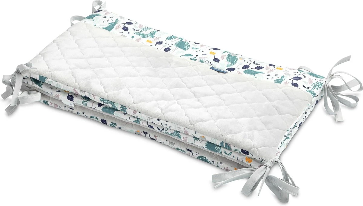 Sensillo Baby Bedbumper - Bedomrander - Anti Stootrand Ledikant - Bed Zijbeschermers - 180x30cm - Grijs Diertjes - Afbeelding 2