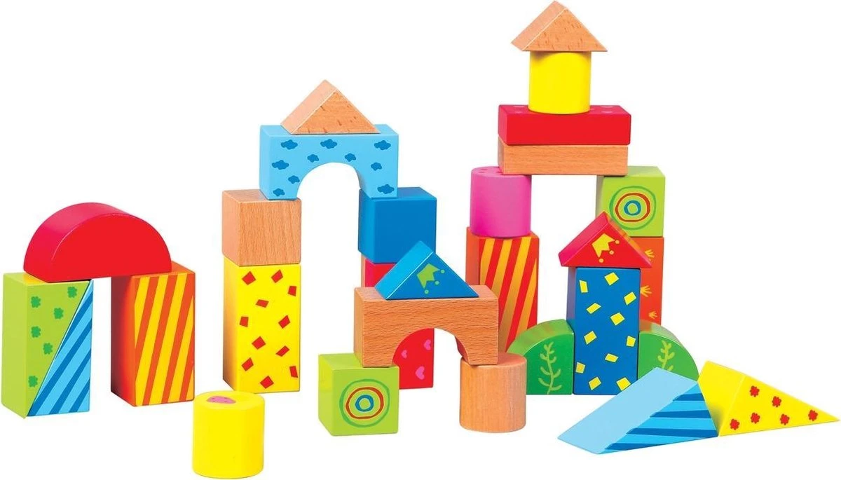 Lelin Toys - Duw En Loopwagen Met 30 Gekleurde Blokken - Afbeelding 2