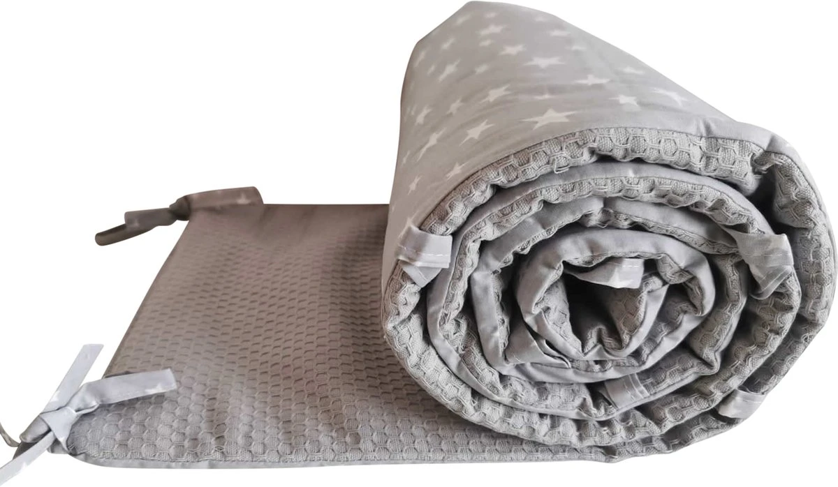 Quilola Bedbumper Stars Grey - Bed Zijbeschermers - Anti Stootrand - Bedomrander 180x30 Cm - Afbeelding 3