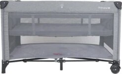 Prénatal Luxe Campingbedje Met Bodemverhoger - Inklapbaar Baby Campingbed - Reisbedje Met Wieltjes En Kruipluik - Inclusief Bodemmatras - 120 X 60 Cm - Grijs