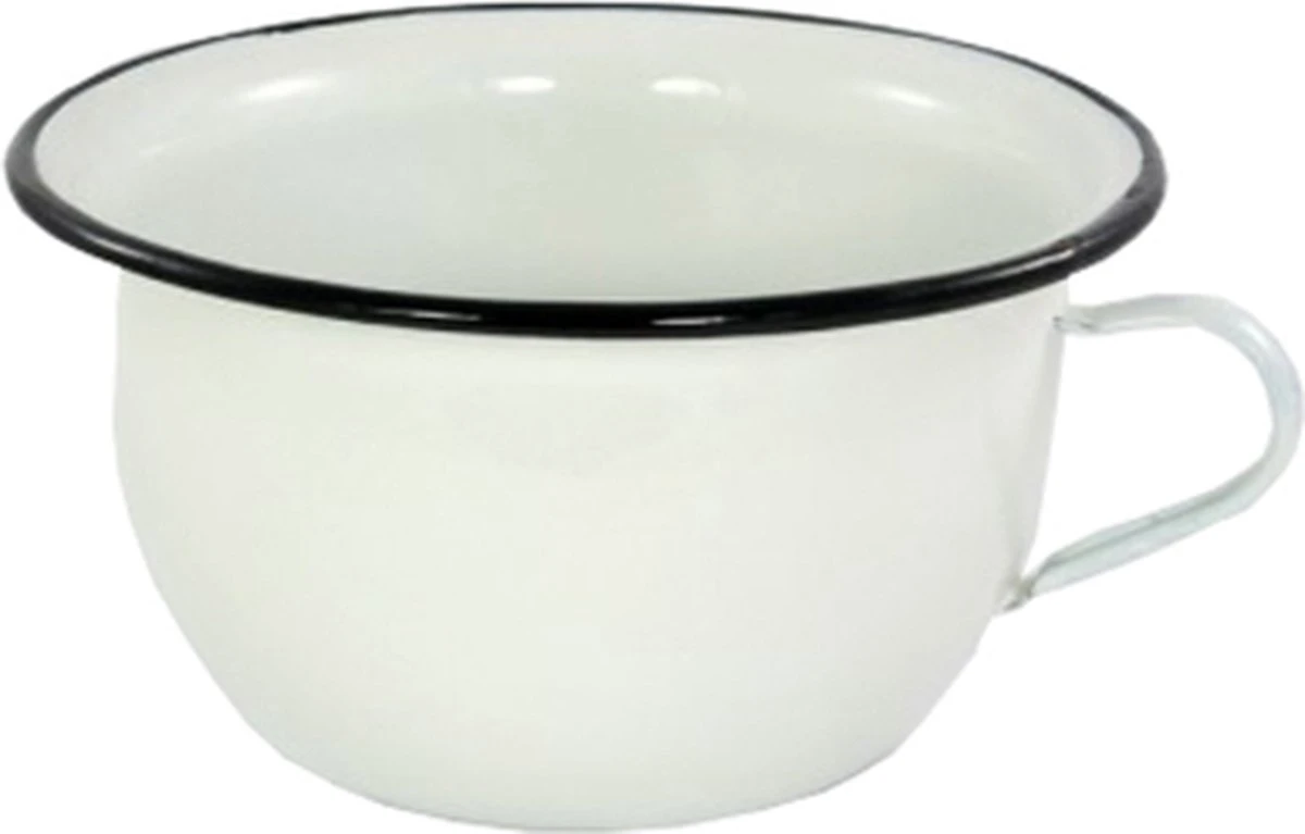 Emaille Ouderwets Plaspotje Met Deksel - Wit - Afbeelding 2